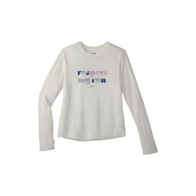 Brooks Empower Her Distance Graphic Women's Long Sleeve Running Shirt - White/Blue Ash (61905-TLYG)